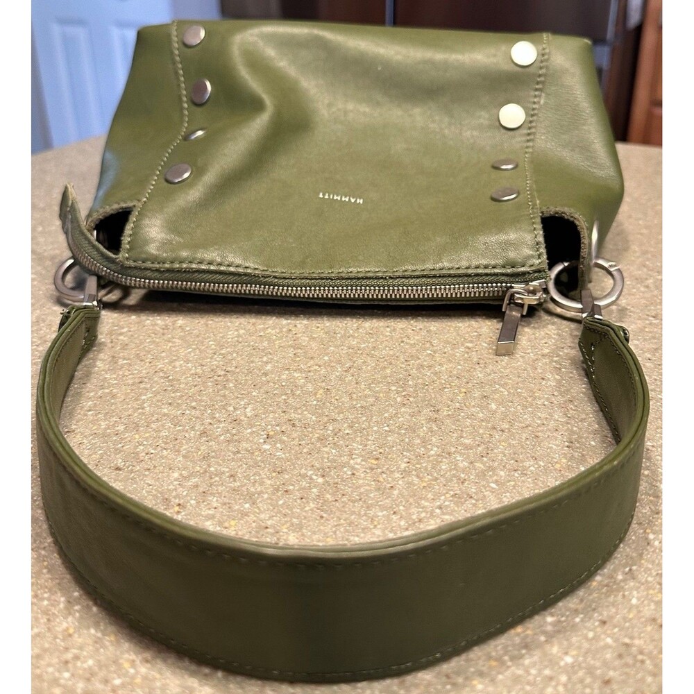 Hammitt Bryant Olive Leather Shoulder Bag Thick Shoulder Strap Silver Rivets - Picture 5 of 12